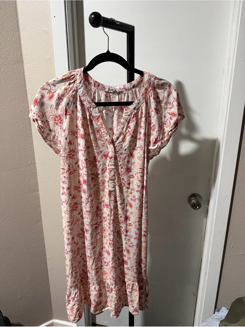 Lucky Brand Floral Mini Dress Women’s Medium Pink Ivory Boho Cottagecore